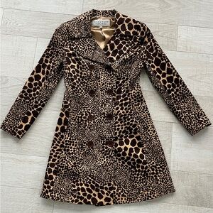 Trina Turk Cordyroy Leopard Print Double-Breasted Trench Coat, size 6